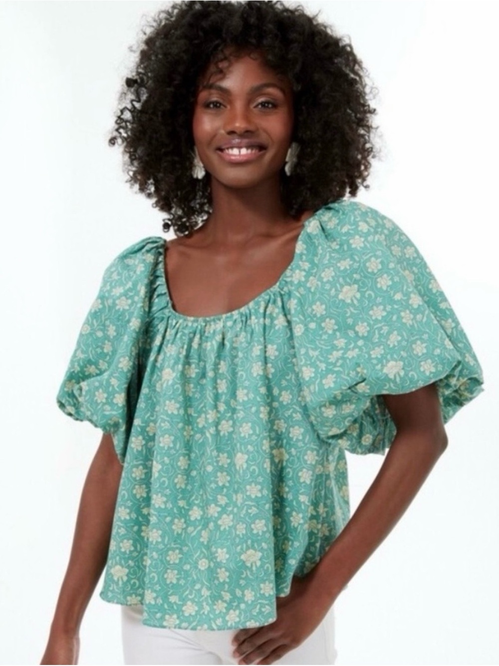 Tuckernuck Hyacinth House Teal Puff Sleeve Blouse